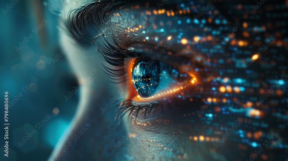 Poster enthralling visual of a human and ai interface, showcasing a blend of human cognition and artificial