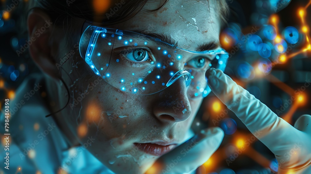Poster intimate shot of a scientist tweaking gene-editing technology, reflecting the profound implications 