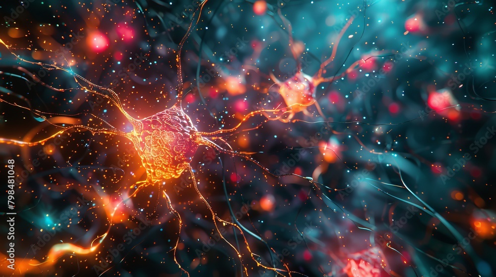 Poster neural network interfaces merging in high-tech lab, highlighting risks and rewards in brain communic