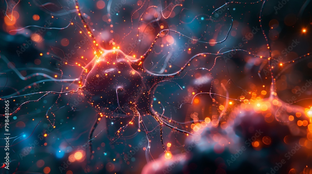 Poster neural network interfaces merging in high-tech lab, highlighting risks and rewards in brain communic