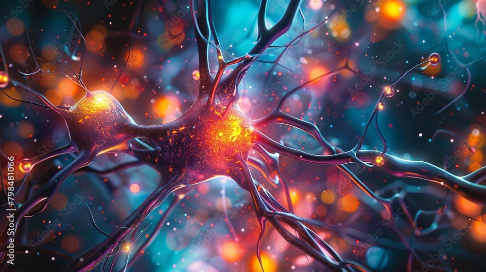 Poster neural network interfaces merging in high-tech lab, highlighting risks and rewards in brain communic