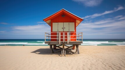Obraz premium lifeguard hut at summer sunrise.AI generated image