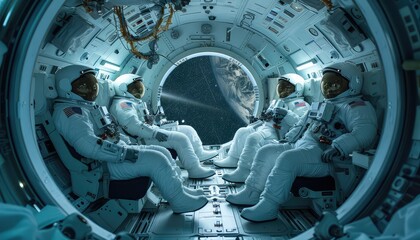 EVA (Extravehicular Activity) Preparation, This concept involves depicting astronauts inside a spacecraft preparing for a spacewalk