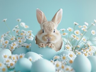 The little rabbit inside the eggshell