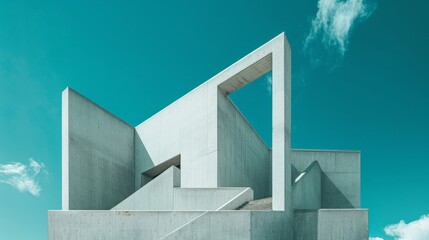 Architectural detail of a minimalist Swedish church against a blue sky. - obrazy, fototapety, plakaty