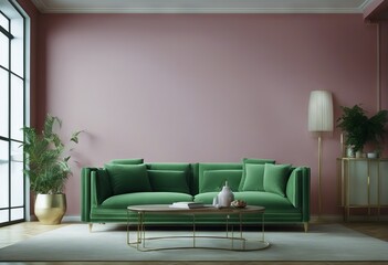 green sofa Rendering pink 3D 3D empty interior Illustration design background Modern wall