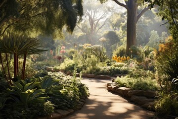 Fototapeta premium A botanic garden showcasing a variety of plant species.