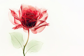 A delicate translucent red rose on a white background.