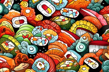 Sushi art backgrounds doodle.