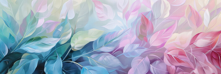 elegant pastel leaves in an abstract floral composition, generative AI