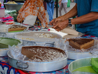 Various of South Borneo traditional cake sale at Ramadan bazaar. Such as Kararaban, Amparantattak,...