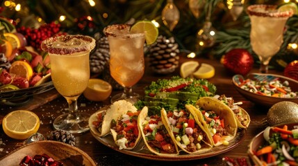 Enjoy the festive spirit with a delightful spread of tacos and margaritas to celebrate the holiday season