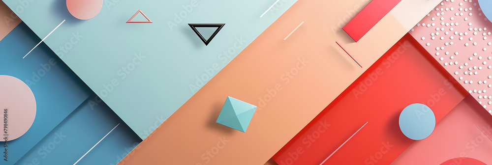 Poster geometric patterned backgrounds for virtual events featuring a blue wall and a red triangle