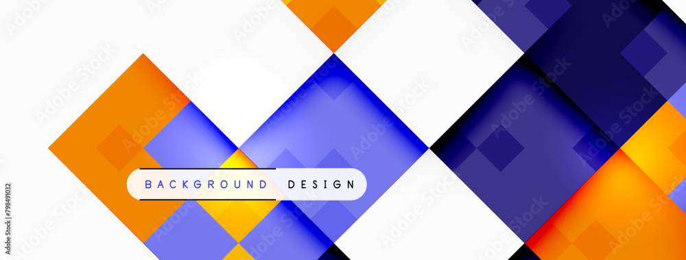 Aufkleber A vibrant background design featuring squares and triangles in electric blue shades, creating a symmetrical pattern. The graphics and font add to the brands identity