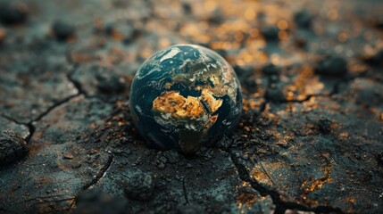 A cracked and deflated planet Earth, highlighting the fragility of our environment.