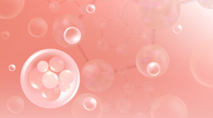 Hyaluronic acid and Niacinamide, pink collagen cosmetic advertising background ready to use, illustration vector.