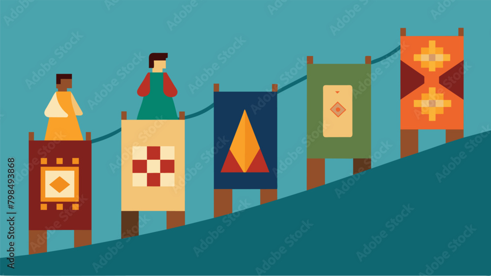 Aufkleber a line of finished quilts on display each representing a different aspect of the journey to freedom.