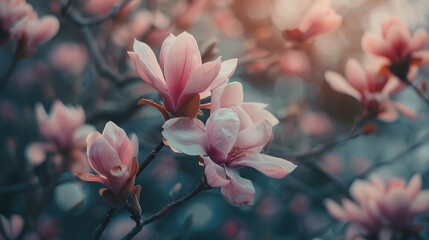 Close Up of Magnolia Flowers Blooming in a Garden