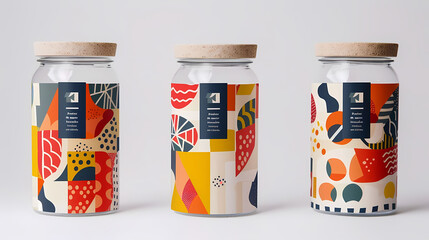 geometric patterned packaging labels in a row