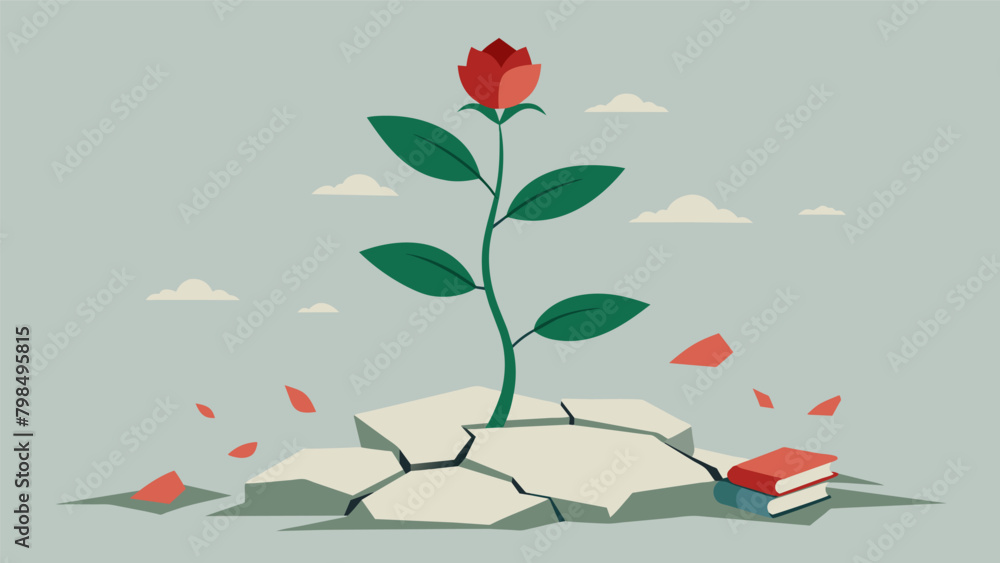 Poster a simple design of a flower growing out of a cracked pavement symbolizing the potential for growth a
