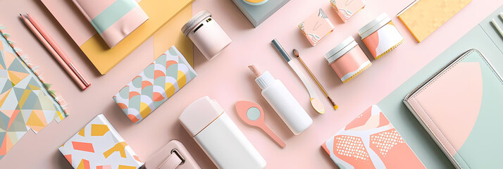 geometric patterned product mockup templates displayed on a white and pink wall, accompanied by a w