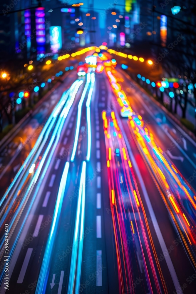 Poster capture the bustling urban landscape with extended exposure to create mesmerizing light trails from 