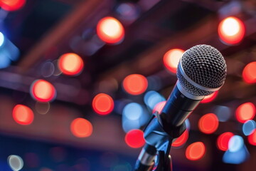 microphone on stage, speaker, conference