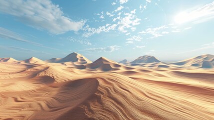 A view of a desert landscape with its organized dunes and perfectly formed ridges..