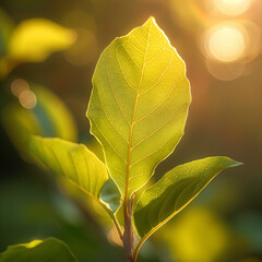 A closeup of an autumn leaf, bathed in the warm glow of sunlight-Enhanced