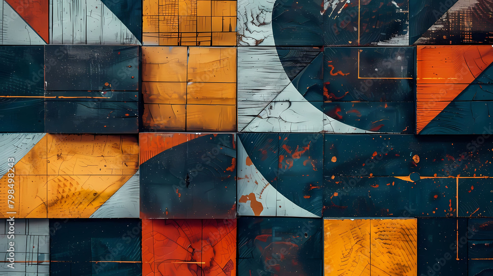 Poster geometric patterned website header featuring a yellow and orange paper