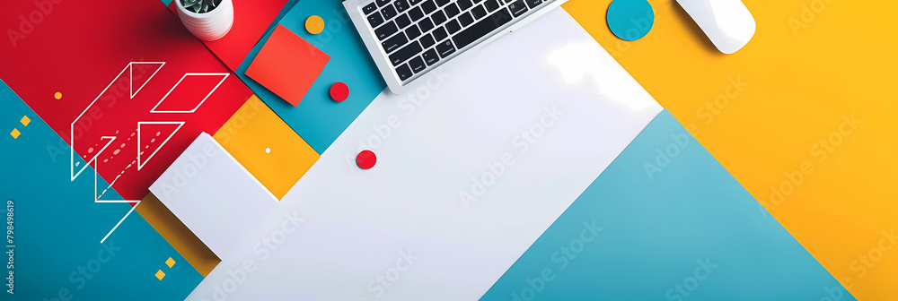 Poster geometric patterned website headers displayed on a blue and transparent background, accompanied by