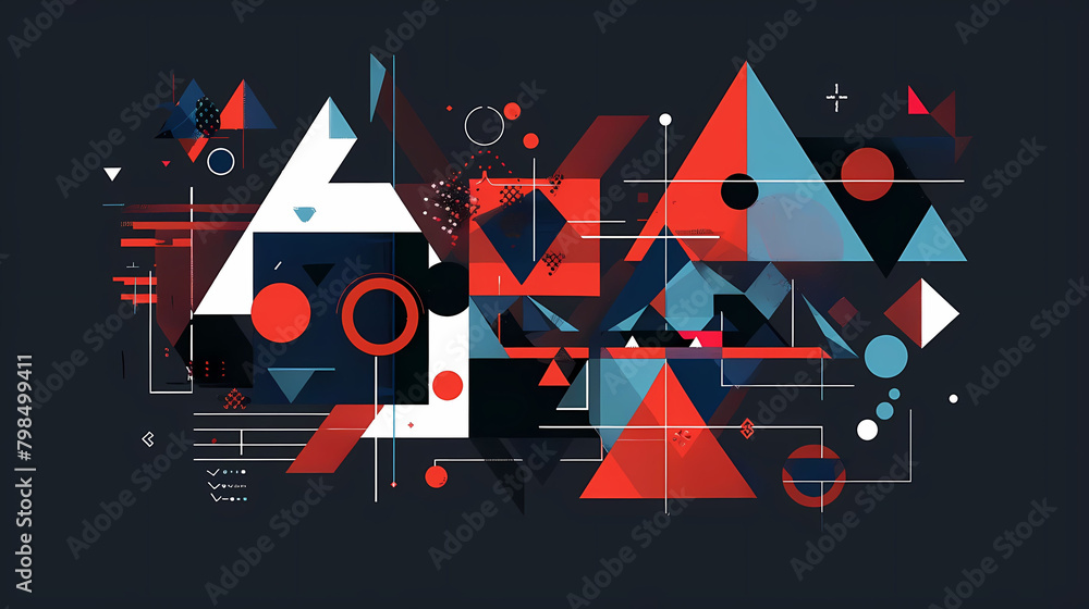 Poster geometric vector illustration of a triangle and a red circle on a black background