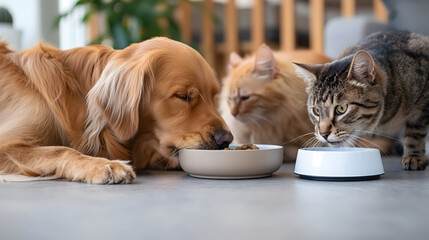 Cat and Dog Sharing a Meal: A Moment of Pet Harmony