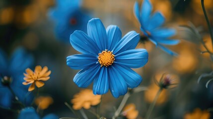 Blue flower in garden at close range
