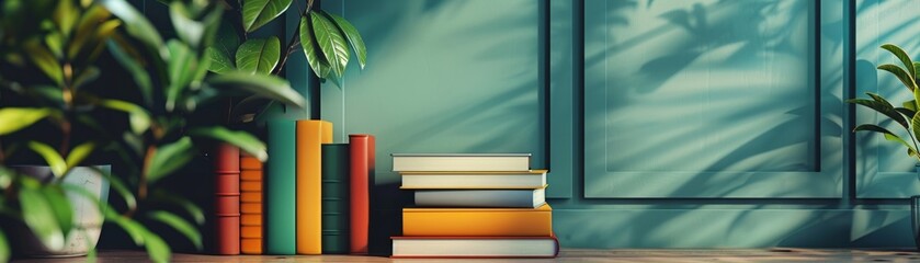 A white book rested against a stack of colorful books.