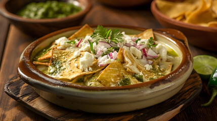 Traditional Mexican Green Pozole with Chicken and Hominy