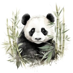 Panda  Panda bear among black and white bamboo shoots hand drawing cute owl isolated on white background
