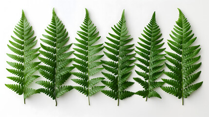 Triple Fern Leaves over a Crumpled White Paper Background