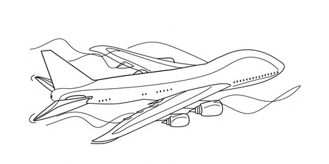 The flight of an airplane depicted in a single outline, representing the idea of travel. - 798501400