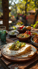 Sumptuous Outdoor Garden Feast with a Variety of Dishes on a Sunny Day