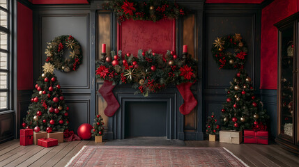 Elegant Christmas Decorations Adorning a Classic Fireplace