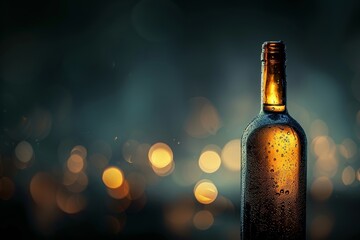 The elegant silhouette of a wine bottle illuminated by a gentle light amidst the surrounding darkness.