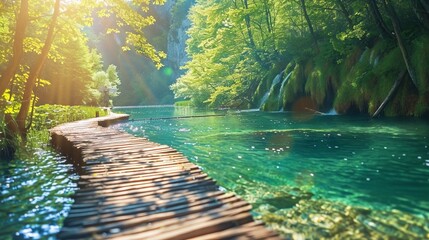 deep forest with crystal clear water 