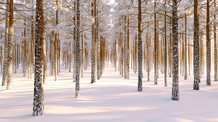 Snow forest. Midnight snow forest. Midnight dark background. Forest. Wood. Generate AI.