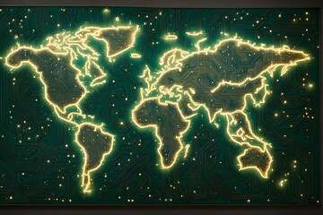 Fototapeta premium A green computer screen with a glowing globe on it