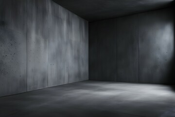 A large, empty room with grey walls and a grey floor