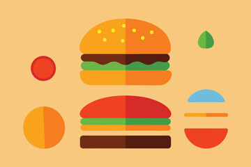 Flying burger ingredients icons set cartoon vector. Fast Food meal. burger layer vector design
