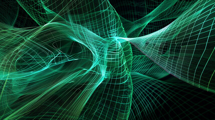 Emerald-hued lines converging and diverging, creating a mesmerizing web of interconnected shapes.