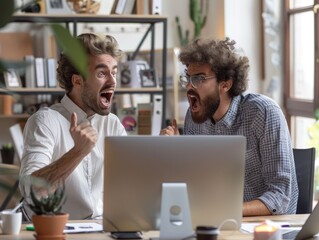 The man shouting at the computer in the office