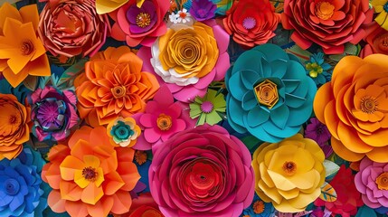An array of vibrant Mexican paper flowers adorned the wall